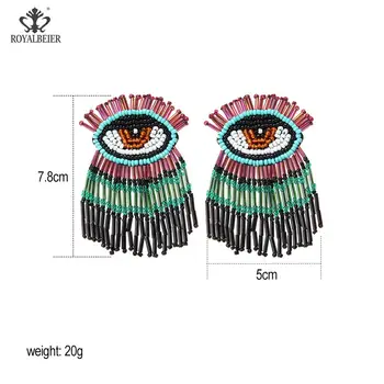ROYALBEIER 2020 Moda za Ženske Multi Color Bohemian Oči Beaded Spusti Uhani, Ročno izdelan Nakit Smolo Izjavo Uhani ES0682