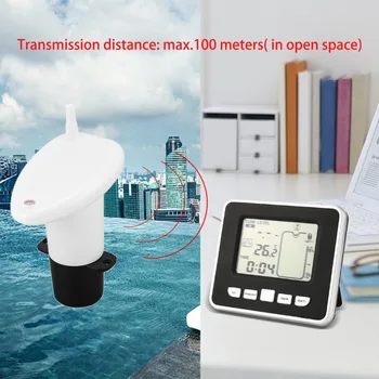 Ultrazvočno Brezžični Rezervoar za Vodo Tekoče Globina Merilnik Ravni Senzor Temperature Zaslon z 3.3 Palčni LED Zaslon