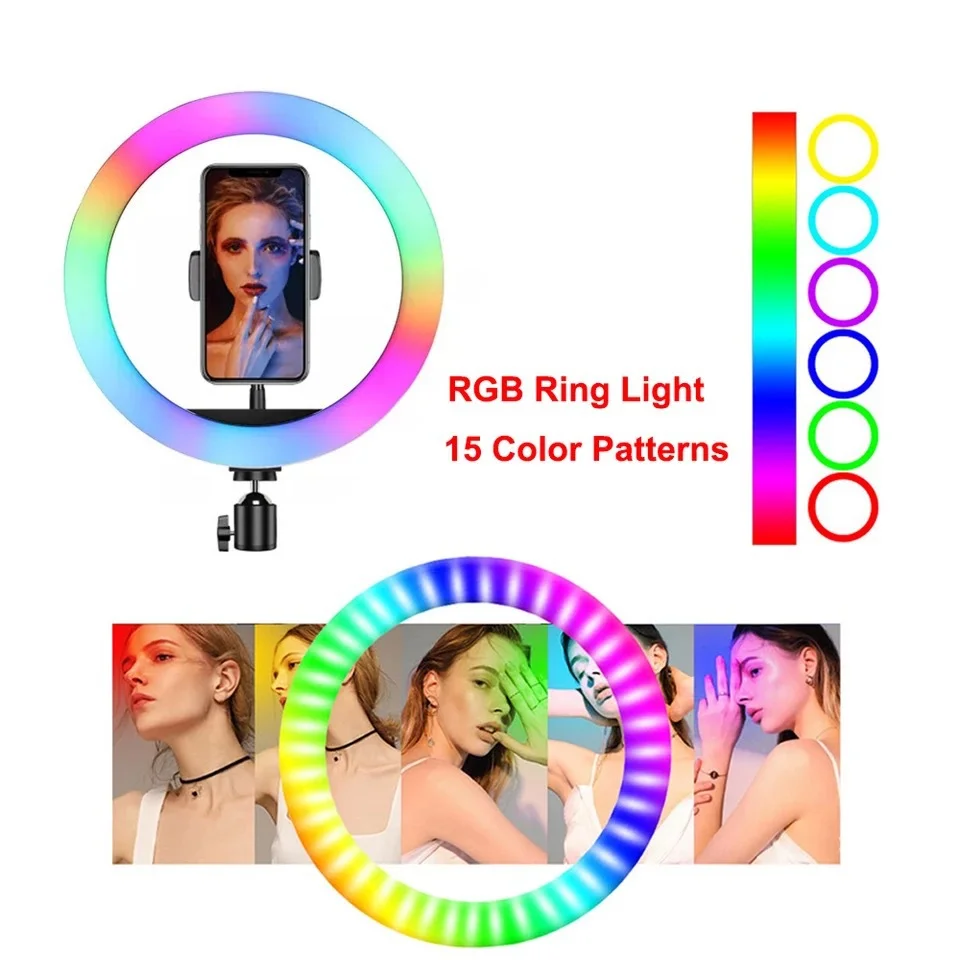 10 inch RGB Obroč Svetlobe S Stojalom Telefon Stojalo LED Selfie Ringlight Zatemniti Barvite Fotografije Obroč Lučka za Pretakanje Trganju
