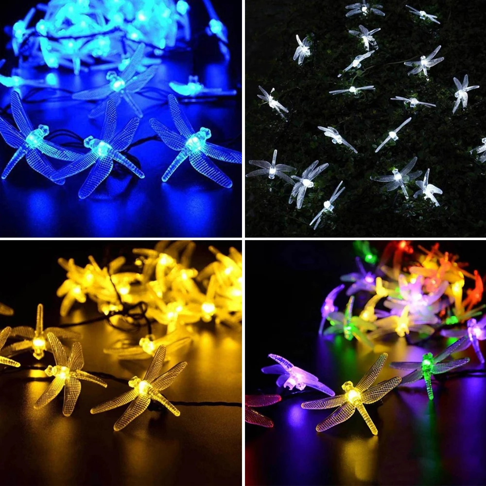 Led Sončne Niz Luči, Multi-color svjetlovodni Dragonfly Luči Pravljice Luči Baterije Venci Vrt Božič Zunanji Okrasni