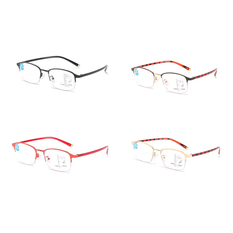 Seemfly Nove Anti-Modra Svetloba Multi-focus Poslovnih Obravnavi Očala Kovinski Pol-okvir HD Presbyopic Očala Z Diplomo +1.0 +4.0