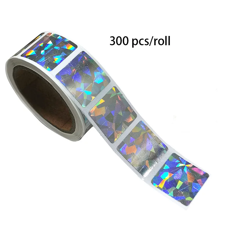 300 Kos / Roll Scratch-Off Nalepke Kvadratnih Laser Color Holografski DIY priročnik Nalepke Banka Kartico Pisarniške Tiskovine Nalepke