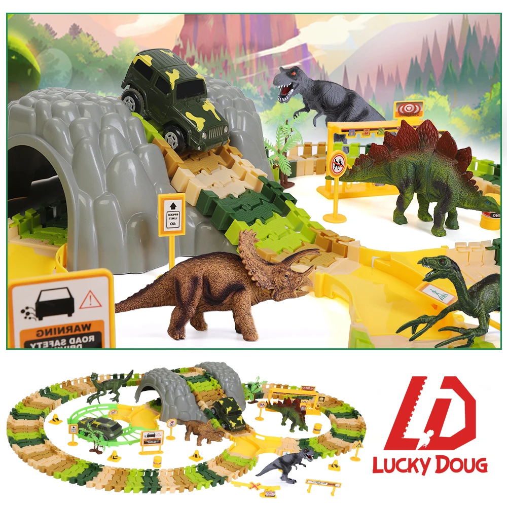 Dinozaver Sledenje Igrače Nastavite DIY Simulacije Železniške Džungle Prilagodljiv Dirke Tira Avto Izobraževalne Igrače Za Otroke, Fantje