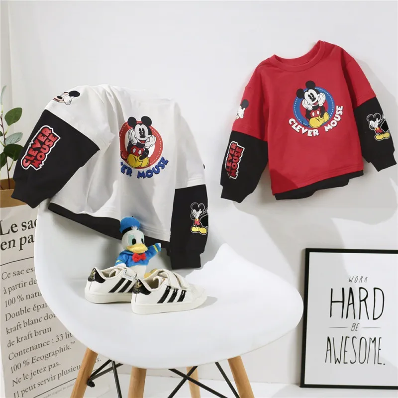 Strip Disney Mickey Fantje Dekleta Majica Barve-Blokiranje Dolgo sleeved Majica s kratkimi rokavi Luštna Obleka Za Otroke