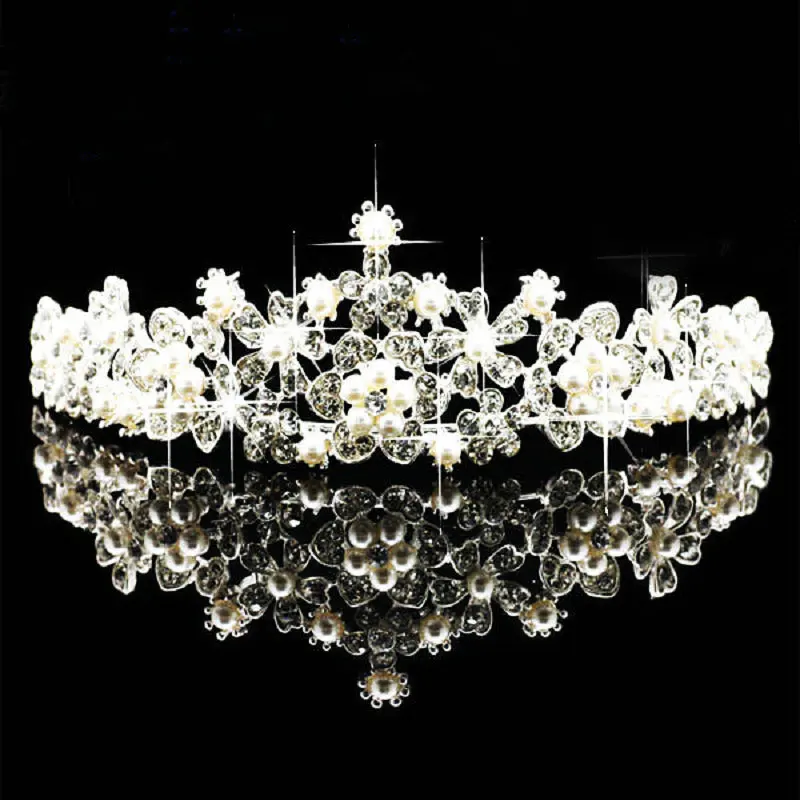 2018 Evropski New Design Bleščeč Biser Kristalno Tiara Poroko Royal Crown Poročne Tiara Pribor Nosorogovo Tiaras Kron Pageant