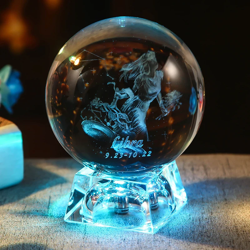 3D Nebesno Znamenje Star Kristalno Kroglo Lasersko Gravirano Steklo Sferi Doma Dekor Darilo za Rojstni dan Ornament
