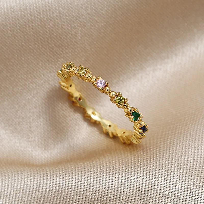 Vrhunsko Zlato Oklopljen Multicolor Draguljev Crystal Ring Barve Cirkon Cocktail Party Žensk Obroč Poročni Prstan Poročni Nakit Darila