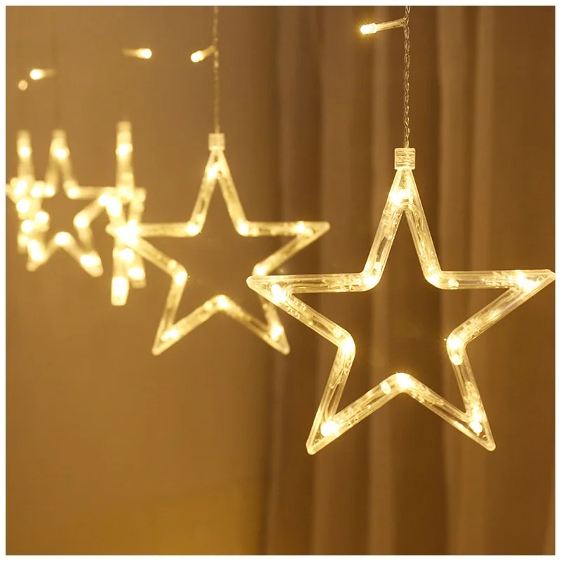 LED Star Svetlobo Niz Božič Luči Praznik Luči Neonske Luči Niz Luči Opozoril Star Zavese Luči Soba Ins Dekoracijo