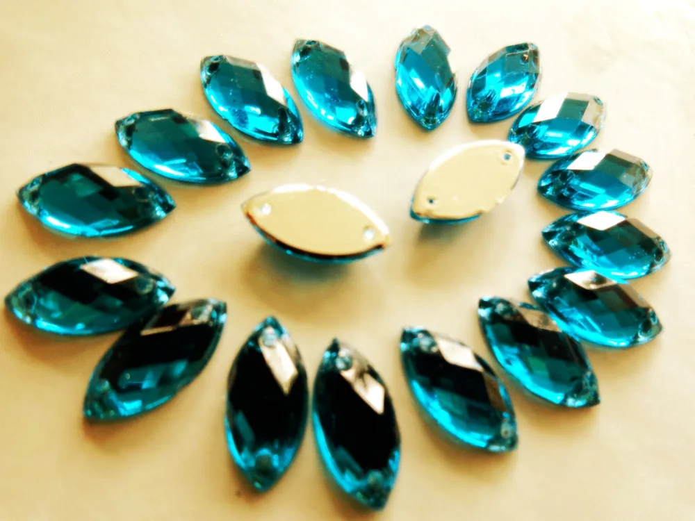 Modro-Zelenih okrasnih 300pcs 6*12 mm Sew na kamen r gem acryl kristalno strass diamond ročno šivanje