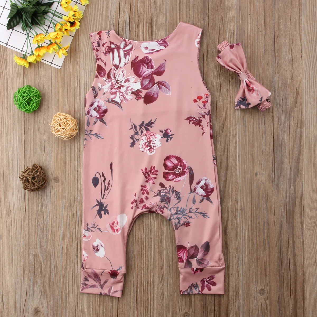 Bombaž Novorojenčka Otroci Baby Dekleta Cvetlični Romper Jumpsuit Oblačila Sunsuit Obleke