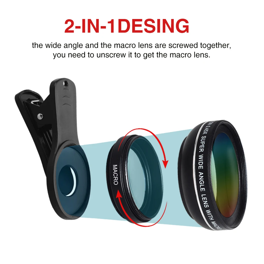 TOKOHANSUN HD 37 MM x 0.45 Super širokokotni Objektiv z 12,5 x Super Macro Leča za iPhone 6 7 8 Plus Samsung Huawei objektiv Kamere Kit