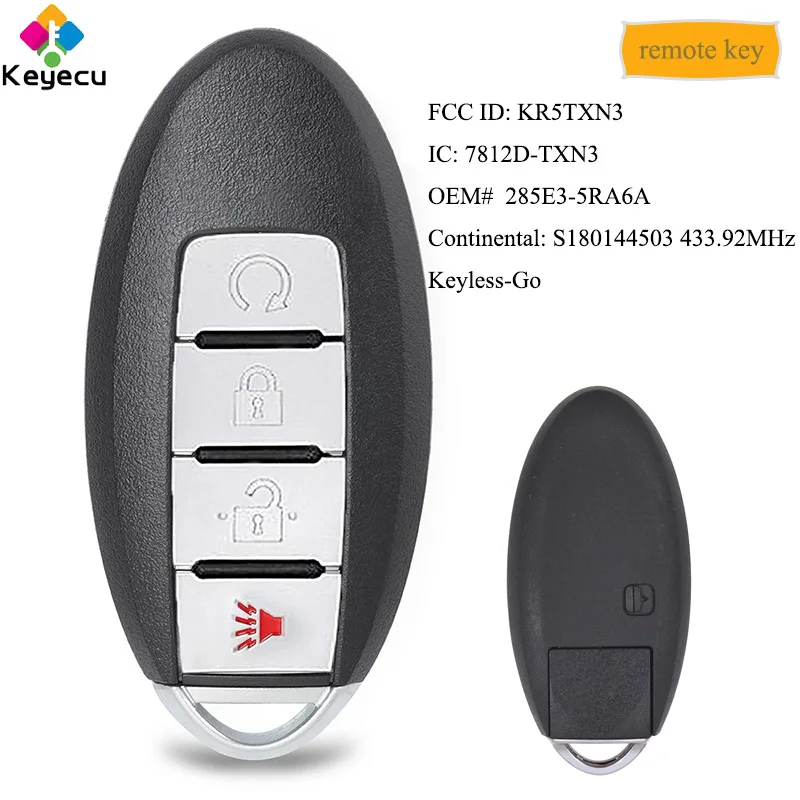 KEYECU S180144503 433.92 MHz brez ključa-Go Smart Remote Tipko S 4 Gumbi - FOB za Nissan Brcne 2018 2019 2020, FCC ID: KR5TXN3