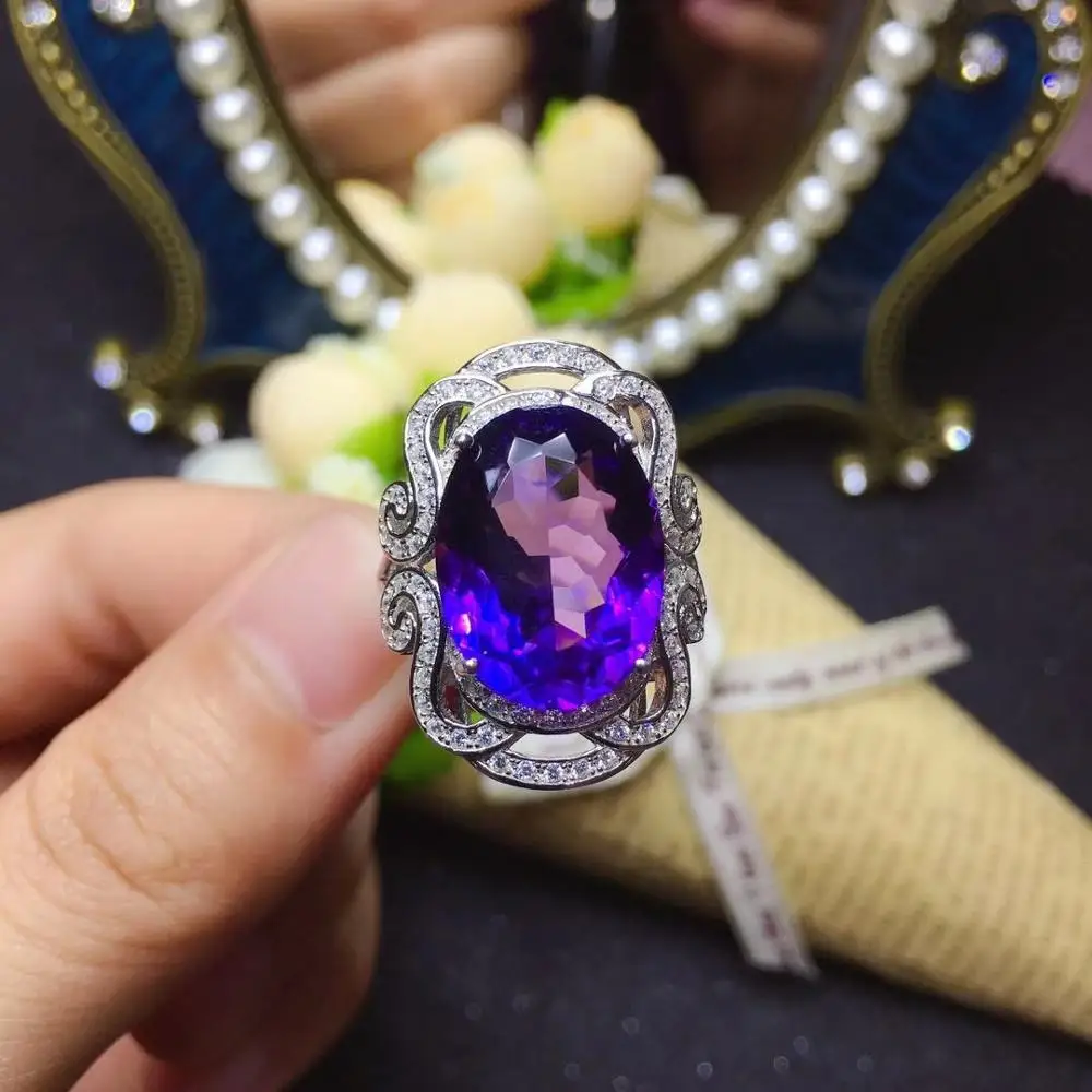 Veliki popusti vijolično gem obroč, velika velikost cenovno vijolični Ametist gemstone prstan srebrn prstan ženske obroč naravni biser 925 srebrni nakit