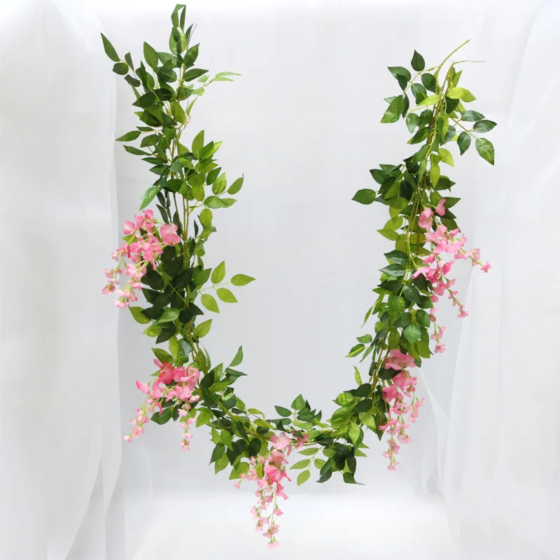 2 Meter Ponarejenih Listov, Cvetov Vinske Trte Plastične Žice Rattan Dom Dekoracija Dodatna Oprema Poroko Okrasne Rastline Steno Umetno Cvetje