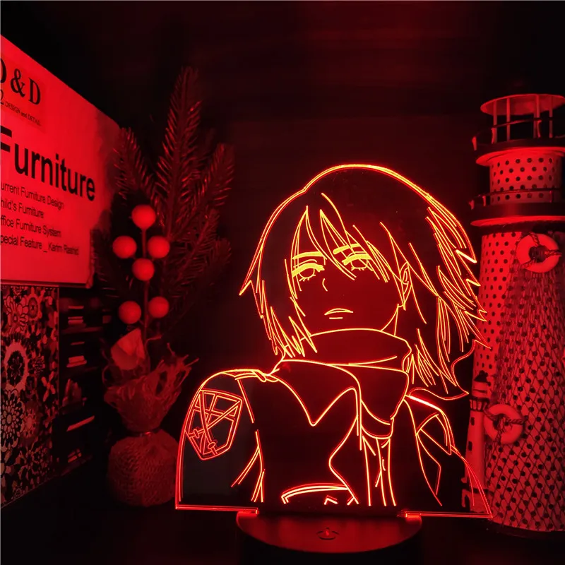Akril 3D Lučka za Napad Na Titans Led Nočna Lučka Mikasa·Ackerman Slika 7 Barvno Spreminjajoče se Svetlobe Otroci Spalnica Namizno Svetilko Doma Dekor
