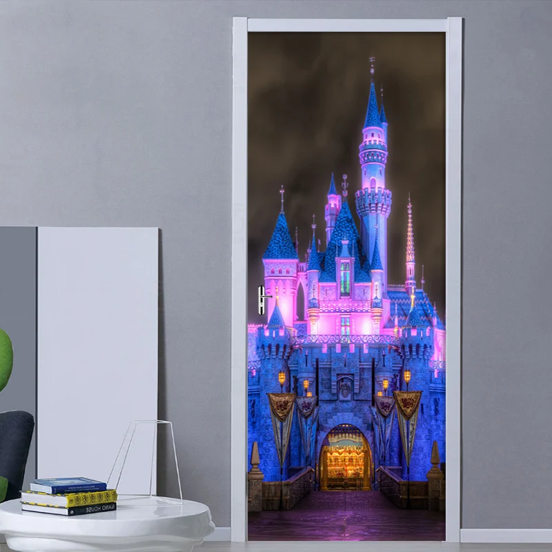 3D Vijolično Grad Nočni Vrata Okno Nalepke Pvc Nalepke Allah PVC samolepilne Tapete Dekor Izmenljive Zidana Plakat