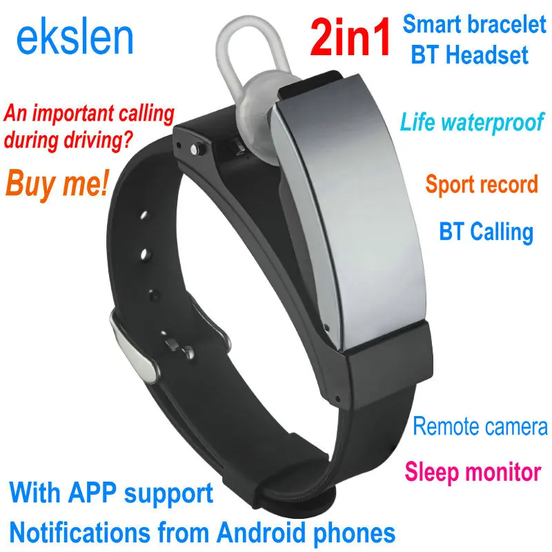 Ekslen K2 Talkband Pametna Zapestnica 2v1 Bluetooth Slušalke Manšeta Band Za Android Telefon Fitnes Tracker Klic Spomnite Izmenljive
