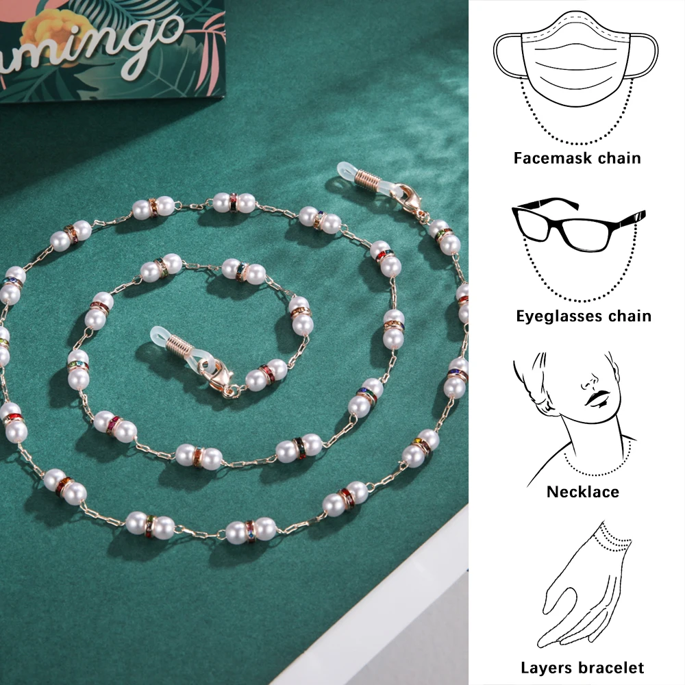 Luksuzni Elegantna Očala Verige za Ženske Kristalno Simulirani Pearl sončna Očala Verige Masko Zanke Vratu Imetnik AccessoriesTeamer
