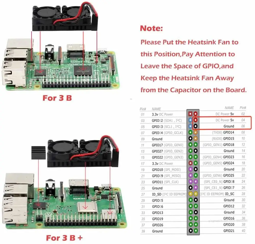 Raspberry Pi 4 Model B,3B+ Dual Fan z Pi 4B Heatsink Kit, Hladilni Ventilator, Komplet s Trakom za Raspberry Pi 4B / 3 B+