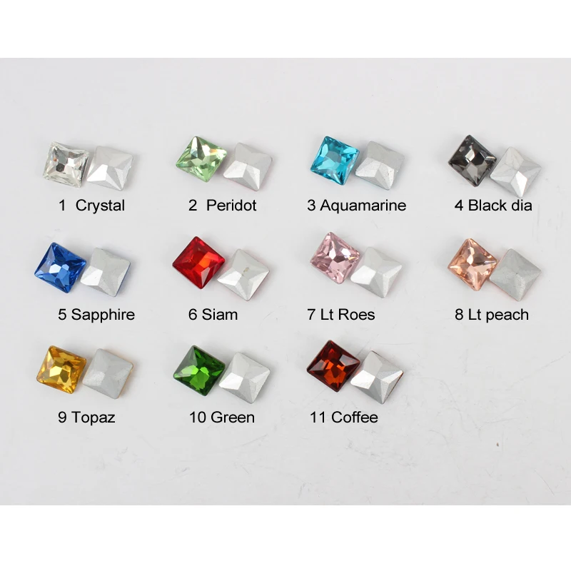 Kvadratni 100 kozarcev/veliko Mix barve Sew Na Okrasnih 10x10mm kristali kamni Šivanje Kamen za Oblačila Okraski za Vroče prodaja