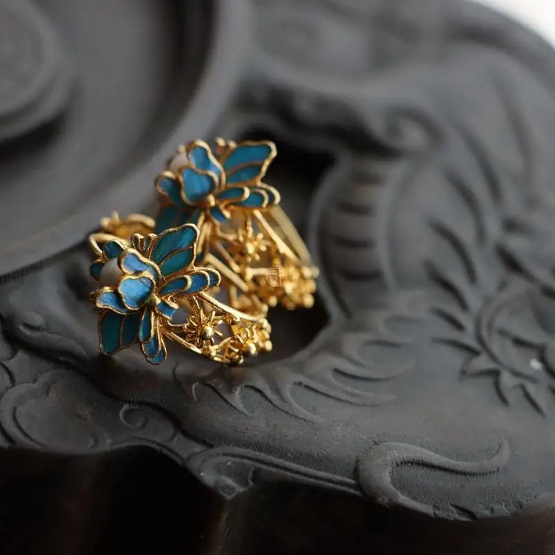 Original cloisonne lotus retro filigransko navijanje uhani oblikovalec edinstveno stari zlato obrti čar ženske srebrni nakit