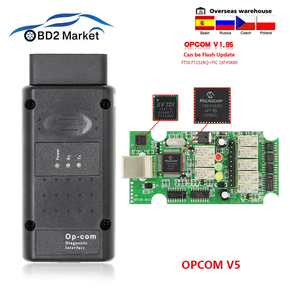 OP COM za Opel V1.95 Avto Diagnostika Skener z PIC18f458 FT232RQ OPCOM V1.70 V1.95 lahko posodobitev flash OBD2 Optičnega OP-COM