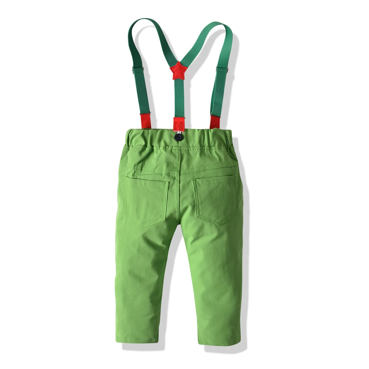 2020 Božič fant oblačila sklop / Belo bluzo z bowtie + Rdeča Jopica+Zelena suspender