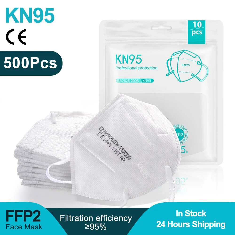 500PCS Maske FFP2 CE 10 Kosov V Enem Paketu za Večkratno uporabo KN95 Mascarillas Masko 5 Plasti ffp2 filter Masko Za Odrasle 95% Filtracijo
