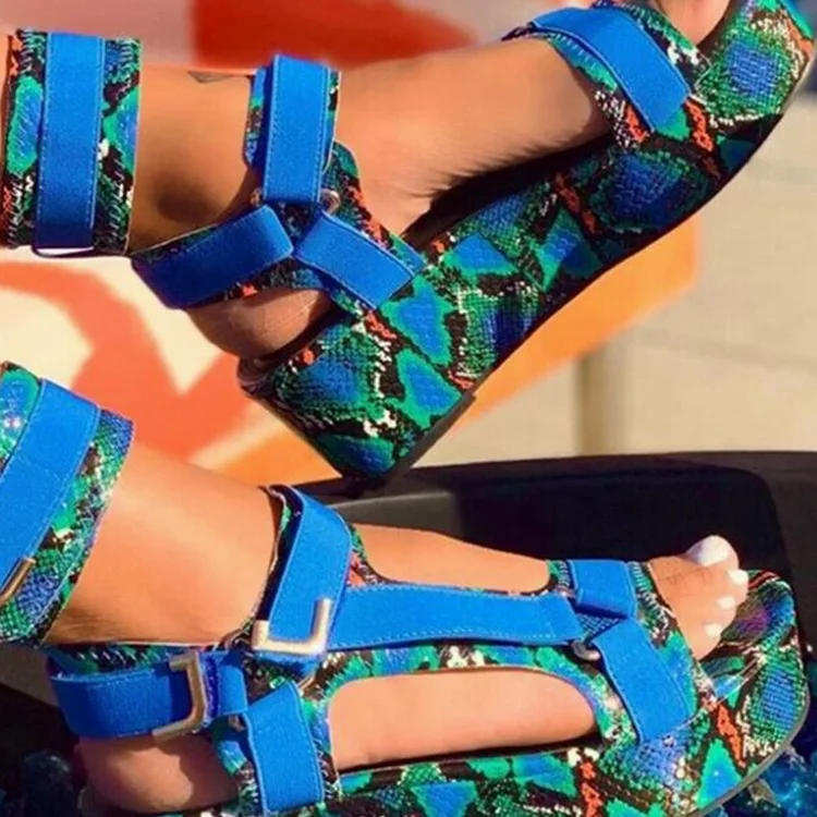 2020 Pomlad Poletje Ženske Sandale Leopard Mozaik Visoke Pete, Čevlji Za Gleženj Trak Plitvo Platformo Sandale Na Prostem Počitnice Stranka