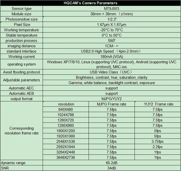 10MP MT9J003 črno-belo kamero usb modul Slike priznanje industrijske kamere brezplačno pogon Android linux UVC Bar kodo