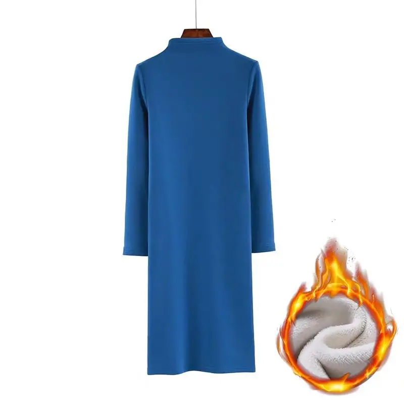 Moda Pozimi pletene Runo Obleko plus velikost Ukrajina Ženske Zgostitev pol turtleneck dolgo žametno Obleko Jeseni Stranke Obleke M-7XL