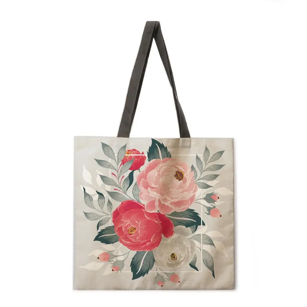 Cvet natisnjeni torbici perilo tkanine vrečko priložnostne zložljiva nakupovalna torba prostem plaže vrečko vsakdanje torbici