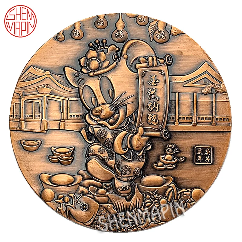 Nebesno Miško Spominski Kovanec Kitajski Zodiak Olajšave Rdeči Baker Kulture Zbirateljskih Kovancev Srečno Leto Podgana