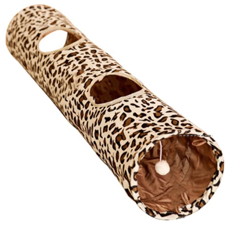 Leopard Natisniti Mačka Predor Pokukati Luknjo Kratek Plišastih Prenosna Zložljiva Mehko Mucek Igrače z Bingljati Fuzzy Žogo Trajne