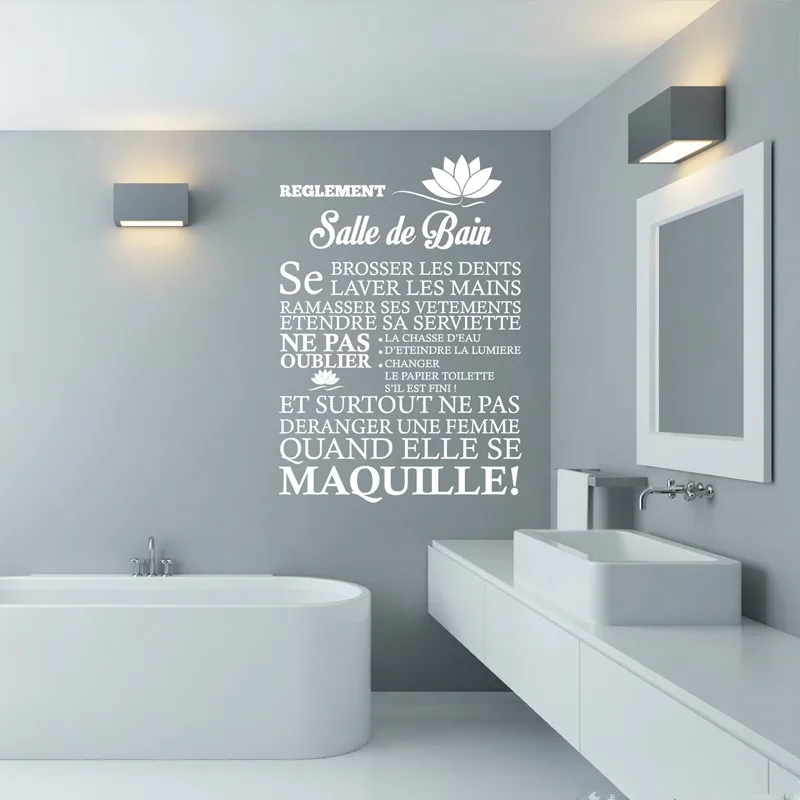 Francoski Zapis Stenske Nalepke Pravila Kopalnica Z Lotus Vinil Wall Art Decals Doma Dekor Plakat Hiša Dekoracijo 55cmx80cm