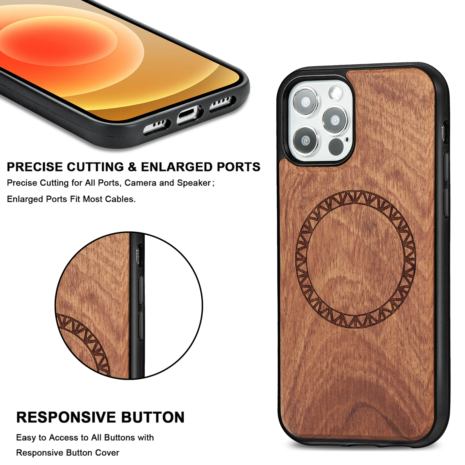 Razkošje lesa Magsafe Primeru za iPhone 12 PRO MAX Magsafing Brezžični Polnilnik Magnetni Primeru Telefon za iPhone 12 12mini
