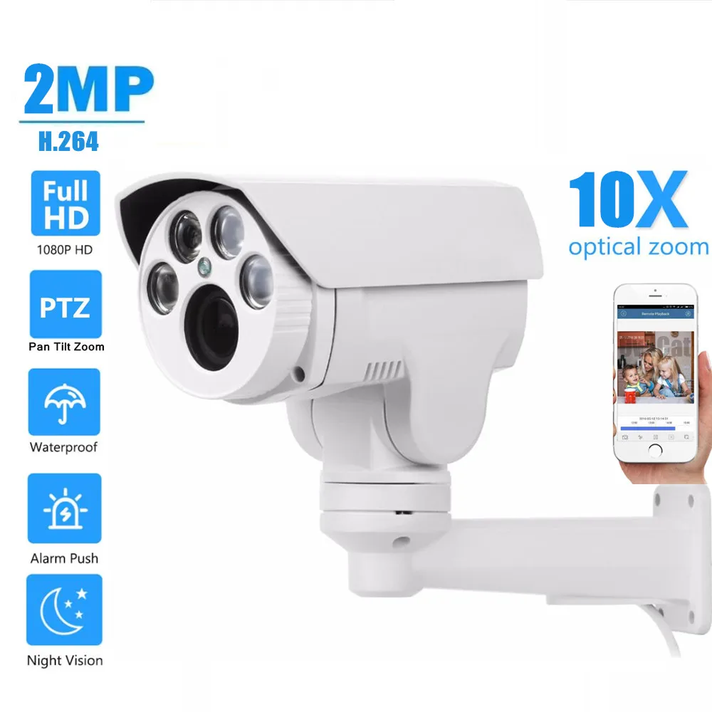 Full HD Ločljivostjo 2.0 MP/5.0 MP IP Kamere PTZ Prostem 4X, 10X Optični Zoom Varnostne Kamere IR Cut Filter Onvif Zaznavanje Gibanja