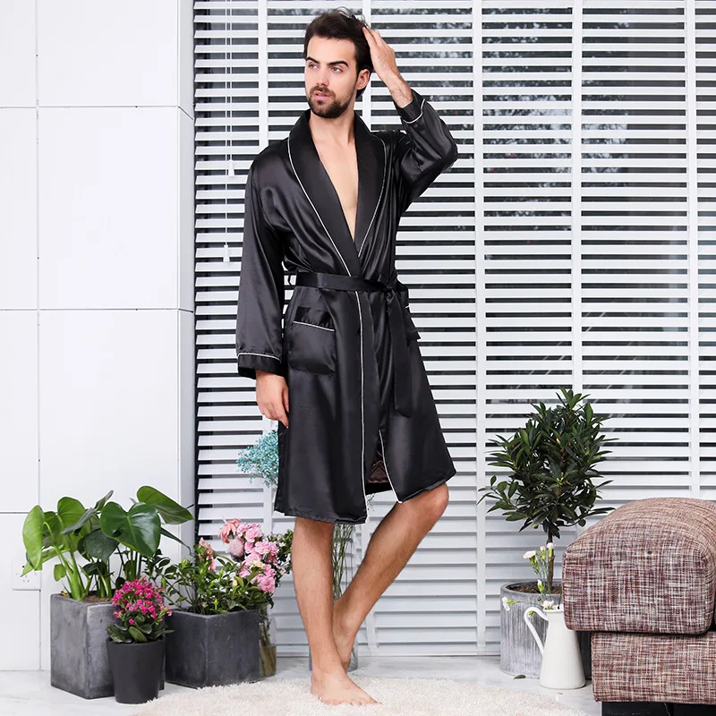 Luksuzni Oblikovalec Moške Svile Kimono Plašč Plus 5XL Dolg Rokav Sleepwear kopalni plašč Prevelik Saten Nightgown Poletje Domov Oblačila