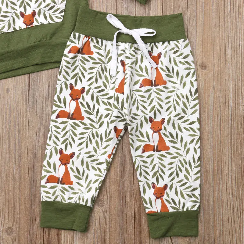 Cathery Moda Fox Novorojenčka Otroci Baby Girl Boy Cvetlični Hooded Vrhovi, Hlače, Dokolenke, Obleke, Oblačila