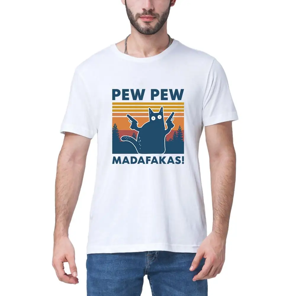 Pew Pew Madafakas T Shirt Novost Smešno Mačka Letnik Posadke Vratu Poletje Men ' s Kratkimi Rokavi T-Shirt Humor Darilo Vrhovi Tee