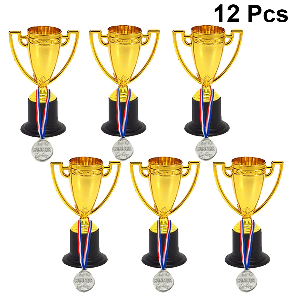 12pcs Mini Zlato Skodelice Pokal in Nagrado za Medalje, Nagrade Majhne Medalje Darilo Nagrade Pokal Igrače za Študente Šport(6pcs Trophie