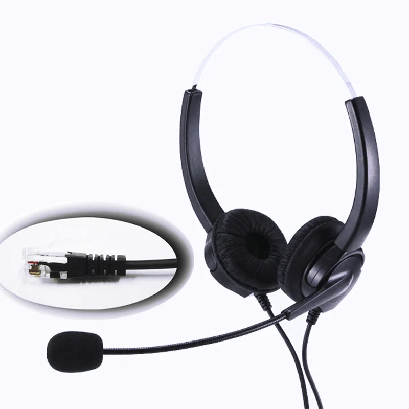 4-Pin RJ9 Hands-Free Call Center šumov Strip Binaural Slušalke Slušalke z Mikrofonom za Mizo Telefon