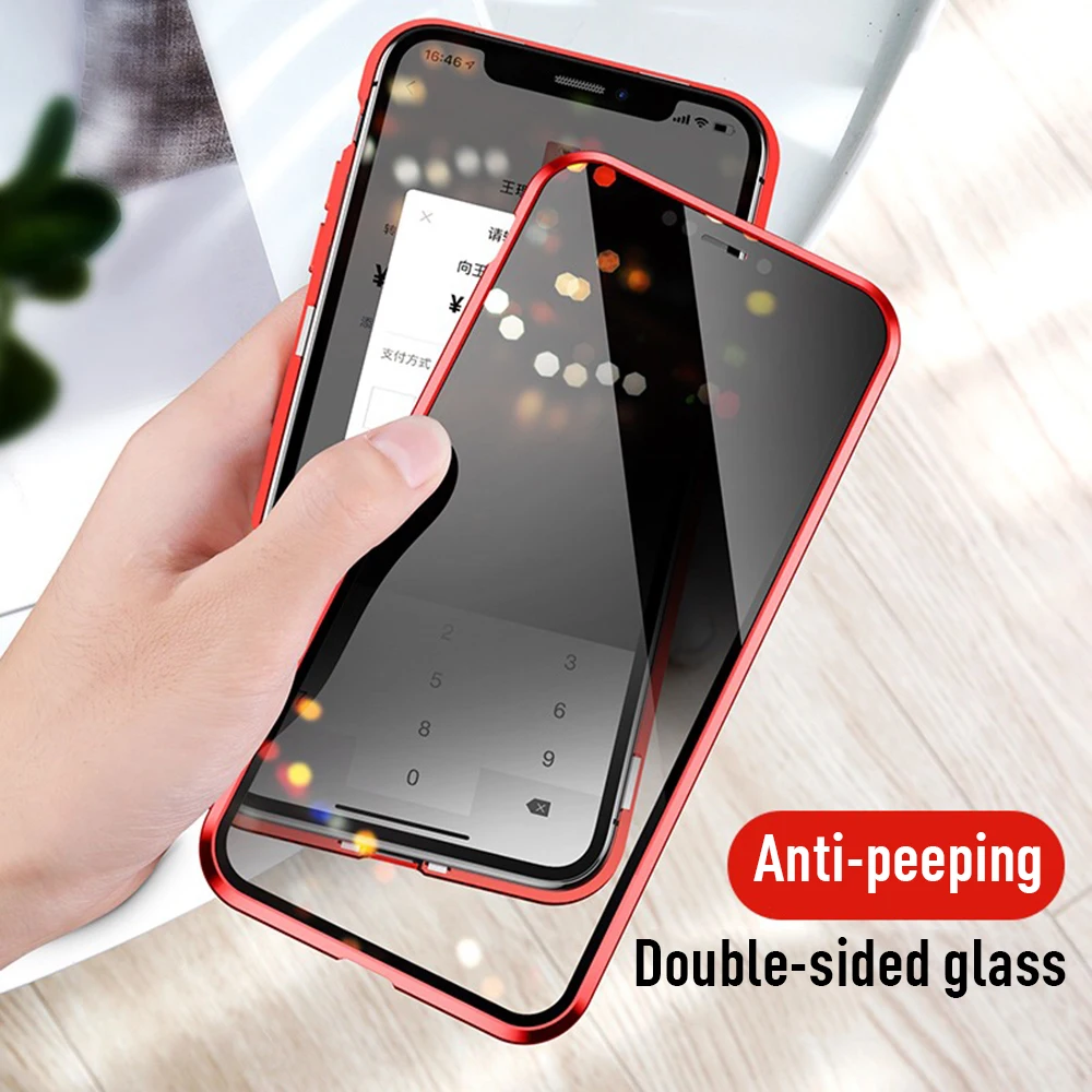 Nove Magnetne Stekla Zasebnosti Kovinski Primeru Telefon Za iPhone XR XS MAX X 8 7 Plus Coque 360 Magnet Antispy Zaščitni Pokrov Spusti Ladje