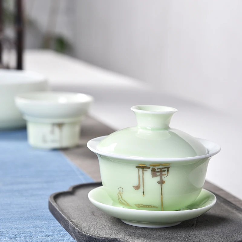Kitajska Ročno Poslikane Gaiwan,Dehua Visoke kakovosti belega porcelana tea cup, set za potovanje, Lepo in enostavno grelnik vode