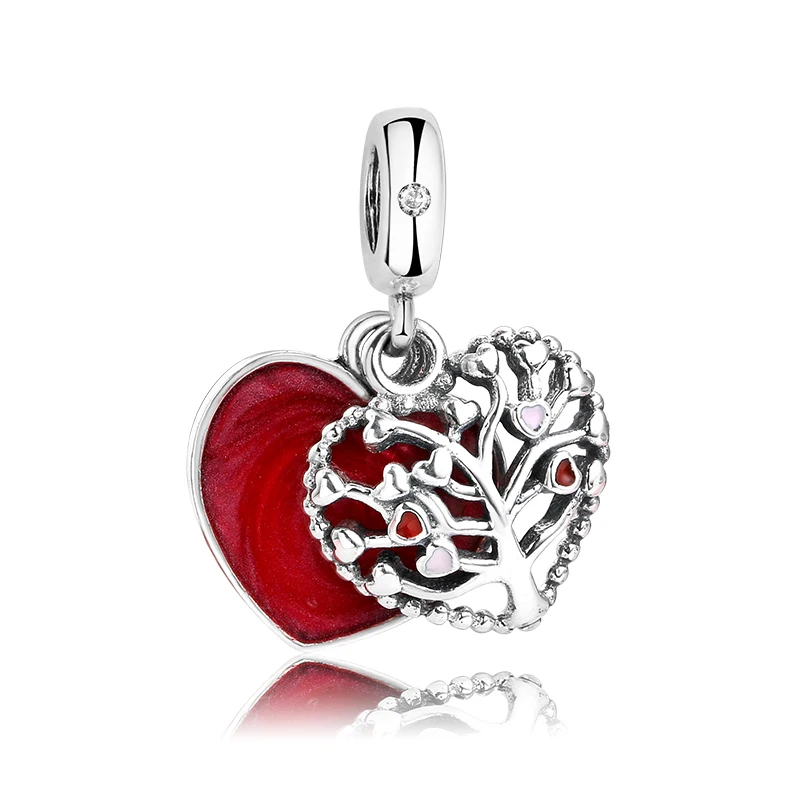 Drevo življenja Narejen z ljubeznijo Srce čarobne gumbe za nakit, izdelava Fit europeu Emajl čare Srebro 925 original Zapestnico, Obesek