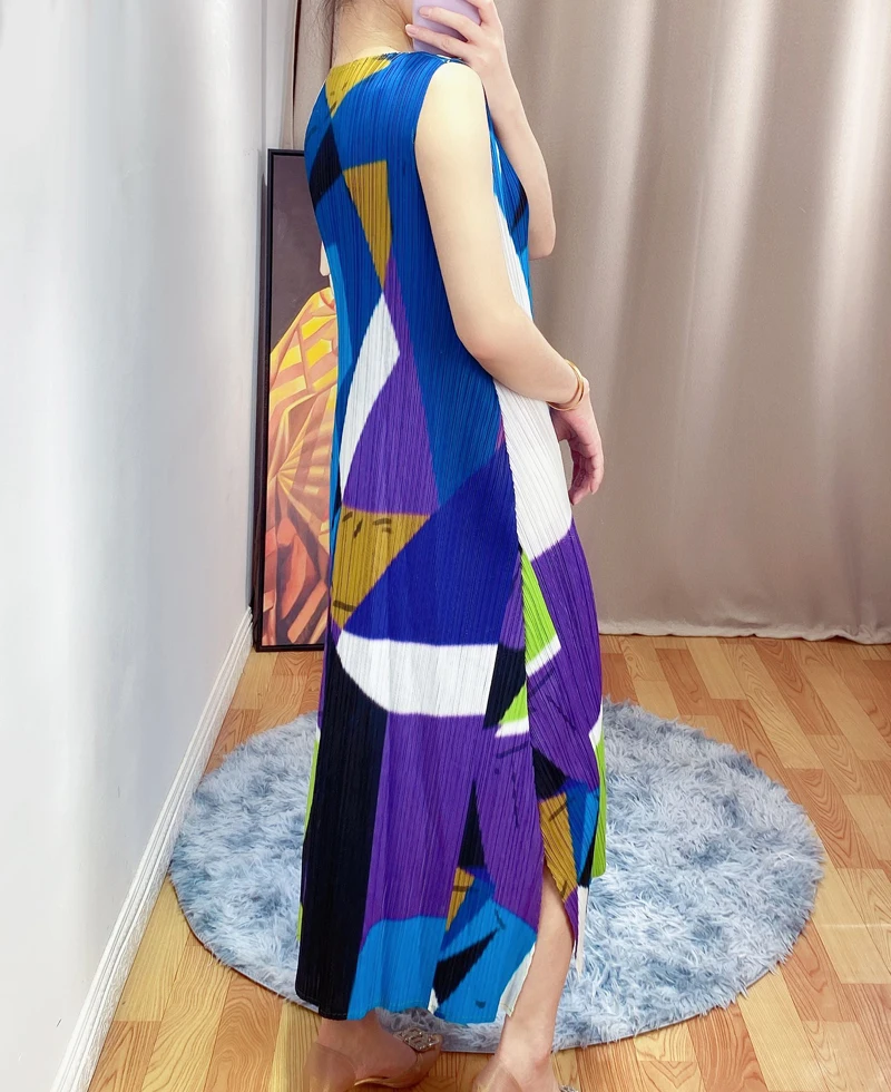 2020 poletje nove Ženske barvno ujemanje brezrokavnik obleka Miyak krat Moda krog vratu brez rokavov slim hujšanje mid-dolžina obleko vezani 8