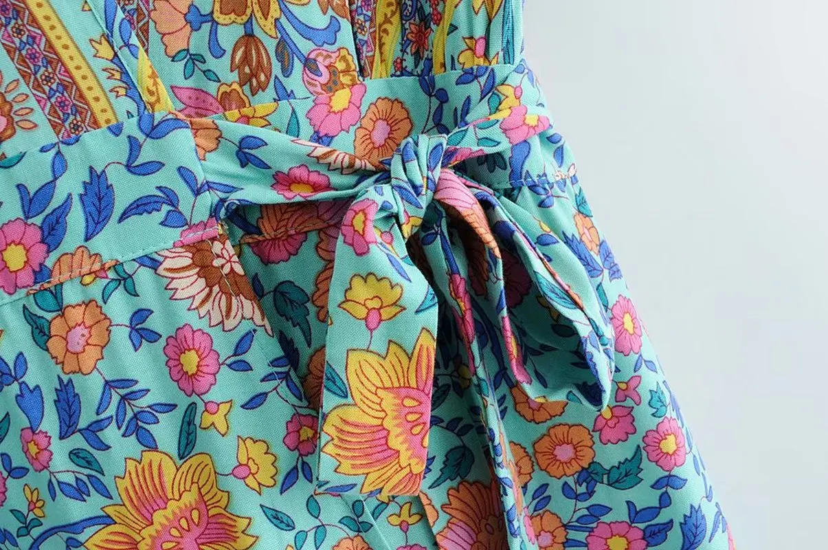 Vintage Elegantne Ženske Cvjetnim tiskanja bat rokav plaži Bohemian maxi obleka Ženske križ V vratu sashes Boho obleko Vestido