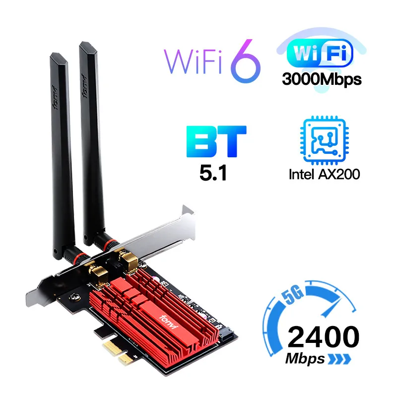 2400Mbps Brezžični vmesnik PCIe Wifi 6 Za Intel AX200 Wifi mrežno Kartico, Bluetooth 5.1 802.11 ac/ax 2.4 G/5 G Namizju Windows 10