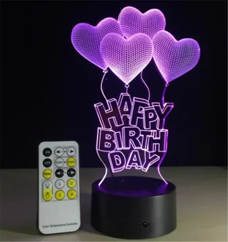 3D lučka Vesel, Darilo za Rojstni dan Ljubezni Baloni LED Tabela Svetlobe Akril Noč s 7 se Spremeni barva Remote Touch Stikalo otroci