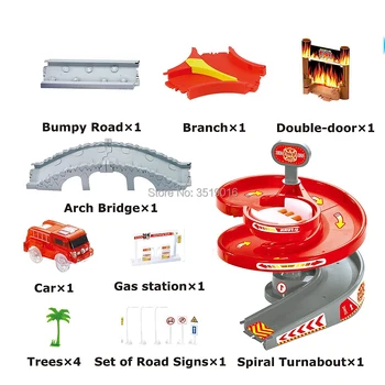96 KOS Bend Pot DIY Skupščine Prilagodljiv Progi,požar Tovornjak reševanje Vozil, Spiralno Sled in Most Firehouse z Accessorie